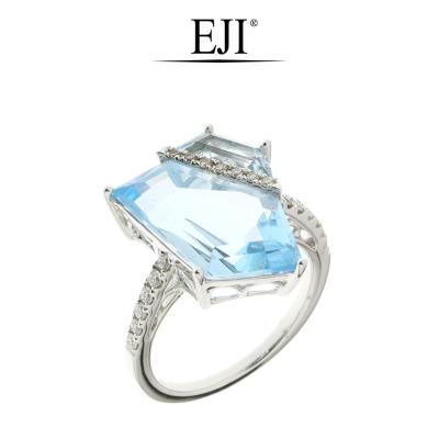 China Wholesale Hot Classic Fashion Blue Topaz Diamond Ring 18K White Gold Jewelry Women Rings CLASSIC for sale