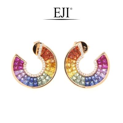 China Best Selling CLASSIC New Design 18K Gold Rainbow Sapphire Diamond Earrings for sale