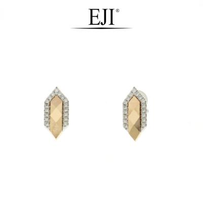 China Small Fashionable Two Tone Gold Diamond Stud Earrings For Women CNC 18k for sale