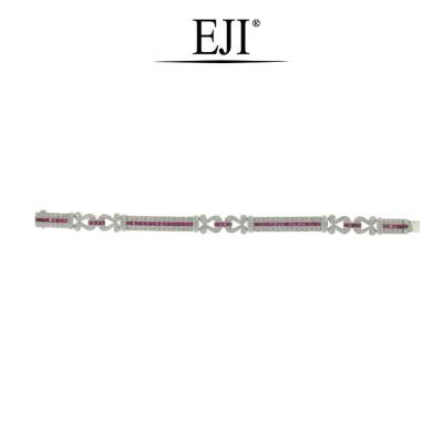 China REAL 18K White Gold CLASSIC Ruby Diamond Bold Braided Bracelet | Link Retro Design Red Gemstone for sale