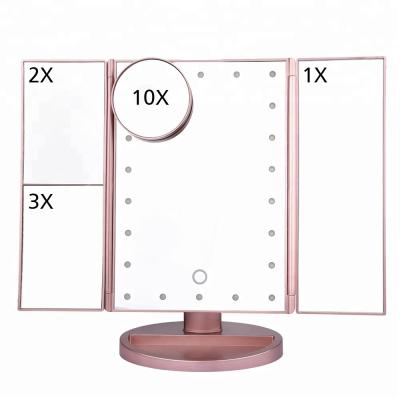 China LED Touch Screen 22 Light Makeup Mirror 1X/2X/3X/10X Makeup Magnifying Mirrors Vanity 3 Times Adjustable Mirror for sale