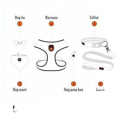 China Custom Padded OEM Copy Soft Padded Breathable No Pull Pets Adjustable Luxury Design Dog Harness & Leash Durable Large Dog Collar Set for sale