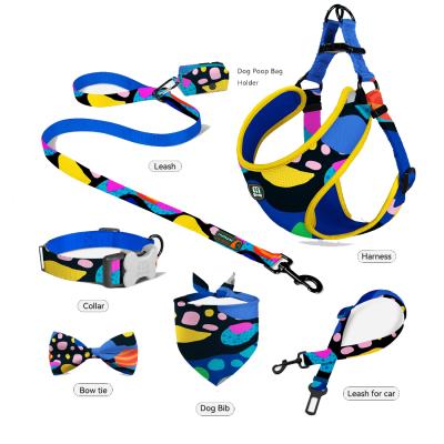 China MIDEPET Padded Dog Harness Manufacturer Supplier Fashion Printed Pet Harness With Matching Dog Collar Leash Leads Poop Bag Bandana for sale