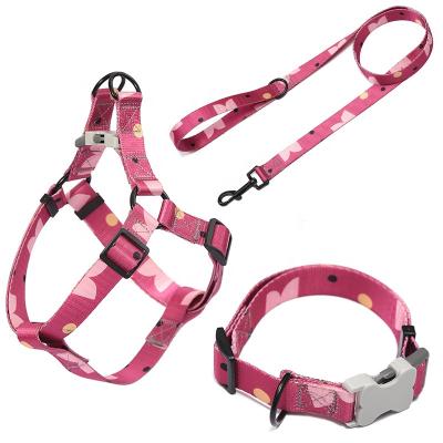 China Midepet Pet Products Harness Dog Padded Pink Printing Dog Collar And Leash Set Large Dog Harness Vest for sale