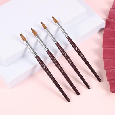 China New Styles NAIL Bordo Handle Crimed 30% 50% 70% Acrylic 100% Kolinsky Wood Nail Brush OEM International Size With Glitter 8 10 12 for sale