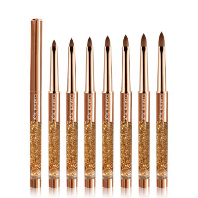 China NAIL LOGO Professional Golden Metal Liquid CUSTOM Handle Kolinsky Acrylic Nail Brushes Sizes 8-24 Nail Art Brush SHIPS from USA for sale