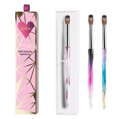 China NAIL 100% Pure Crystal Handle Nail Acrylic Brushes New OEM International Pack Size Real Kolinsky Sable For Nail Art #8-18 for sale