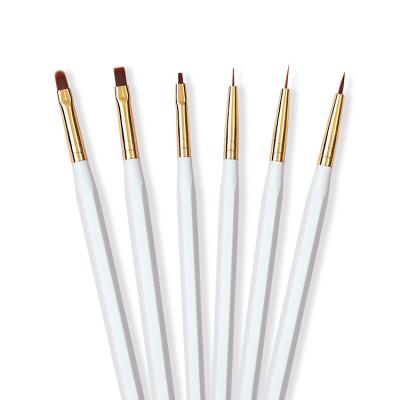 China Nail Salon Tools White Detailed 6Pcs Nail Art Brush UV Gel Brush White Stain Polish Set Round Hair Design Brush Nylon Liner Nail Brush For Nail Supplies for sale