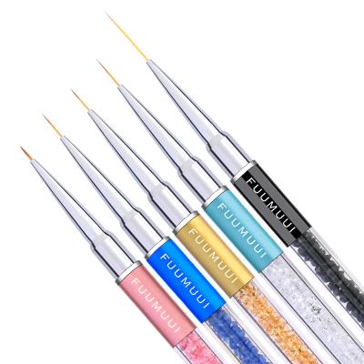 China Easy Apply 5pcs Professional Nail Art Liner Brushes Metal Handle Gel Nylon Detail Liner Brush Hair Nail Liner Drawing Brushes With Covers for sale