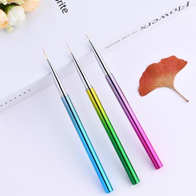 China Custom UV Nail Art Design Brush Metal Handle Nail Art Brush Logo 3PCS Gel Coating Nail Drawing Pens For 7mm 9mm 11mm for sale