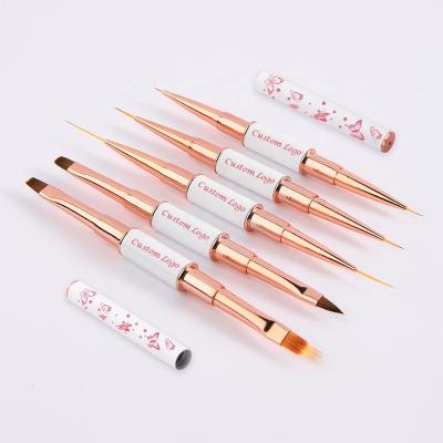 China TITIAN NAIL 3D Nail Art Brush Liner Round Synthetic Gel Pink White Butterfly Brush Custom Two-sided Thin Nail Art Brush 5pcs set for sale