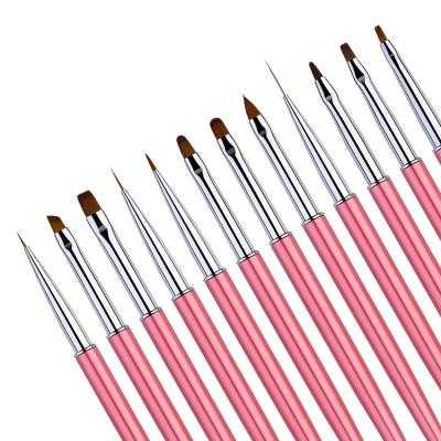 China Professional Manicure Tools Professional Red Nylon Hair Art Brushes Custom Logo Nail Art Brush Set Acrylic Paint Metal Handle Nail Brush 2022 for sale