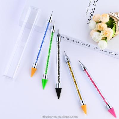 China Easy Apply TITIAN Nail Tools Double Silicone Pen Nail Art Dotting Tool Wax Acrylic Rhinestone Handle Brush For Nail for sale