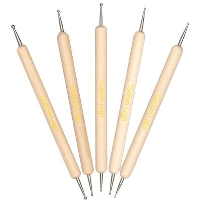 China TITIAN NAIL Double Head 5pcs Wooden Handle Dotting Design Dot Paint Nail Manicure Tools Pen Tool Nail Art Brush for sale