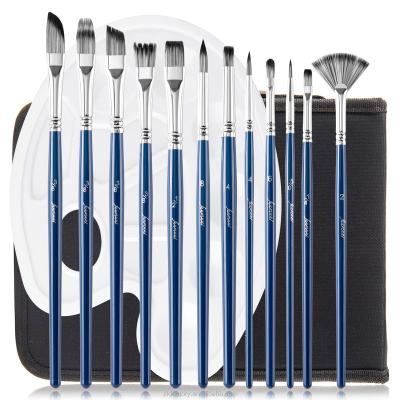 China Oil Paint Professional 12 PC Hair Watercolor Shapes Acrylic Paint Brush Set for Artist Painting, Large and Small, Nylon Flat for sale