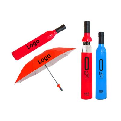 China Modern Custom Printing Advertise Rainy Umbrella Logo Foldable Wine Bottle Umbrellas Business Gift Promotion Travel Times Sunny 3 for sale