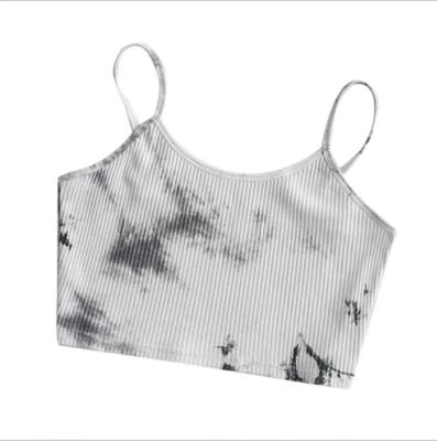 China 2021 New Arrival Breathable Women Sleeveless Vests Crop Tie Dye Beach Ribbed Top Knit Casual Cropped Shirt Summer Tank Tops Shirts for sale