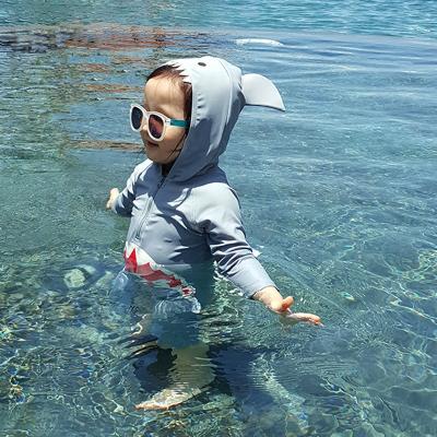 China 2021 One Piece INS Jumpsuit Beach 3D Cardboard Shark Breathable Zipper Long Sleeve Bathing Hooded Swimwear Babies Toddler Boy Kids Swimsuit for sale