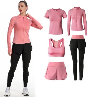 China Factory Custom 5pcs Womens Sport Breathable Suits Running Fitness Yoga Sportswear Sporty Tracksuits for sale