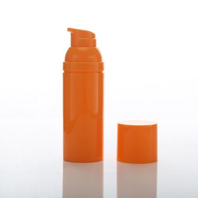 China Luxury Replaceable Orange Color Round Airless Serum Pump Bottle Cosmetic Skin Care 15ml 30ml 50ml Green for sale