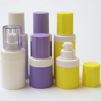 China 15ml 30ml 50ml pp packaging cosmetic refillable cosmetic pump bottle airless lotion purple white yellow purple for sale