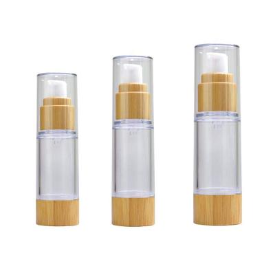 China 30ml 1oz 50ml 100ml 3.4oz Empty Cosmetic Airless Lotion Bottles With Bamboo Lid Dispenser For Makeup Cosmetic Packaging Containers for sale