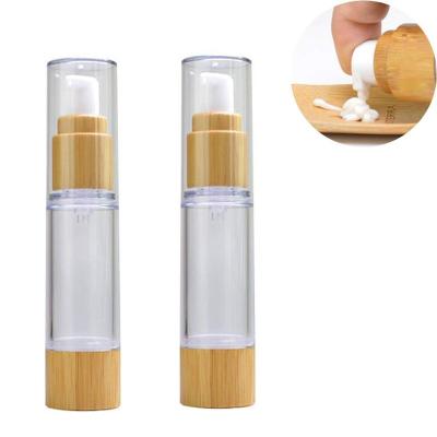 China 30ml 1oz Empty Cosmetic Empty Lotion Plastic Airless Bottles With Bamboo Lid Dispenser For Travel Makeup Cosmetic Packaging Containers for sale