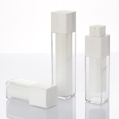 China Wholesale Cosmetic 15ml 30ml 50ml Simple Empty Clear Frosted White Square Shape Airless Bottle For Skin Care Packaging for sale