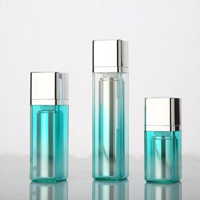 China 15ml 30ml 50ml Luxury Skin Care Silver Square Cosmetic Hot Sale Airless Blue Face Packing Bottle With Lotion Pump for sale