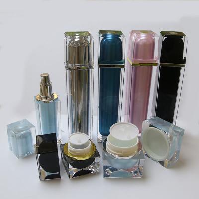 China 2022 Cosmetics Wholesale Luxury Square Shape Small 30ml 40ml 100ml Acrylic Empty Lotion Bottles With Face Cream Jars 20g 30g Set Packaging for sale