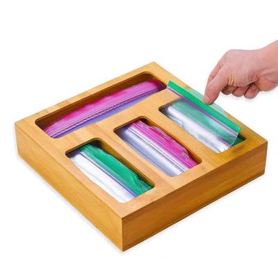 China Amazon Bag Storage Viable Bamboo Ziplock Organizer For Kitchen Drawer Food Bag Storage Box For Drawer Quart Sandwich Snack for sale