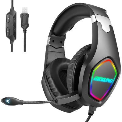 China Headband Usb Wired Microphone Headset RGB Light Stereo Sound Headsets Gaming Headphones For PC PS4 Gamer Headphones for sale