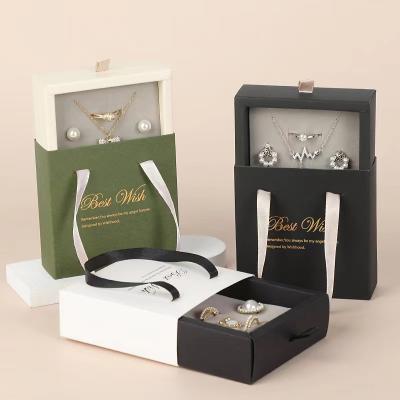 China Hot Cute Fashion Gift Box Handle Earring Ring Necklace Storage Package Sliding Drawer PaperJewelry Box Packaging for sale