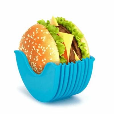 China Reusable Viable Burger Box Sandwich Storage Holder Sandwich Silicone Hamburger Fixed Box For Old Men Kids for sale