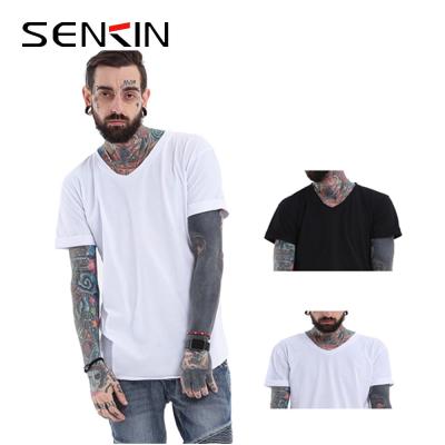 China Men's Anti-Shrink White T-Shirt Men's White V Neck Long Row Oversized T-Shirt for sale