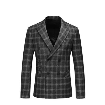 China Casual Anti-Shrink Double Breasted Wool Jacket Blazer Tailored Plaid Slim Fit Blazer For Men for sale