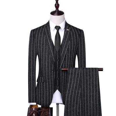 China Anti-wrinkle Italian Style Bespoke Dark Gray Navy Blue Black Coat Tuxedo 3 Piece Canvas Suit For Men for sale