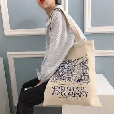 China Wholesale Handled Canvas Print Ladies Shopping Bag Grocery Tote Books Bag For Girls Cotton for sale