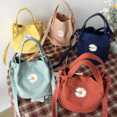 China Wholesale Mini Canvas Shoulder Cotton Bag Totes Vintage Handled Purse Bucket Pouch For Girls for sale