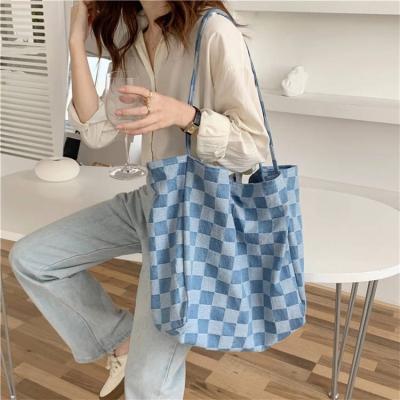 China Extra Large Tote Blue Denim Cloth Grocery Bag Eco Handled Custom Canvas Shopping Bags For Ladies for sale