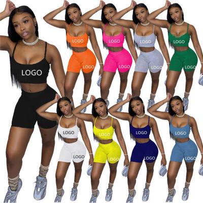 China LU1039 N K***K Logo Summer Tracksuit Crop Breathable Top And Biker Shorts 2 Piece Sets Women for sale