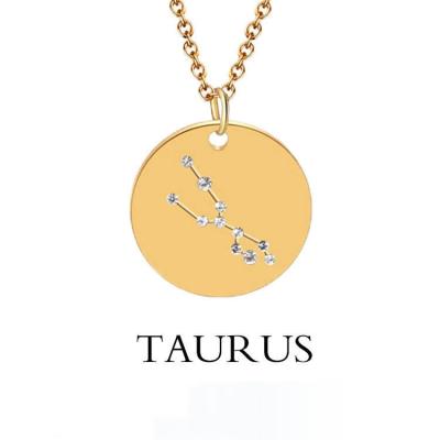 China Environmental Friendly Stainless Steel Diamond Crystal Pendant Necklace Personalized Customize Gold Plated 12 Constellatory Necklace For Women for sale