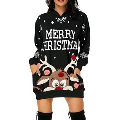 China 2021 New Christmas Knitted Sweater Printing Dress Anti-Static Sweater Women's Hoodie Wholesale for sale