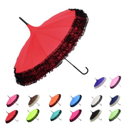 China New product Curved handle lace pagoda straight umbrella zu verkaufen