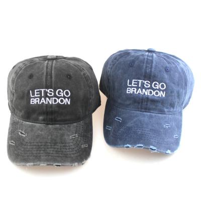 China embroidered let's go brandon washed cotton unstructured dad hat zu verkaufen