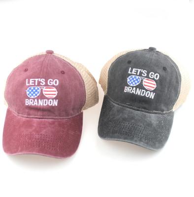 China New Arrival Let'S Go Cotton Mesh Hat  Brandon Trucker Hat Mesh Cap With Embroidered Logo for sale