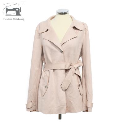 China Selling Women's Suede Jacket Custom Made Elegant Hot Viable Autumn Slim Fit Ditch Coat With Belt for sale