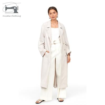 China Latest Korean Style Fashionable Women Viable Turn Down Collar White Long Button Windproof Trench Coat With Belt for sale