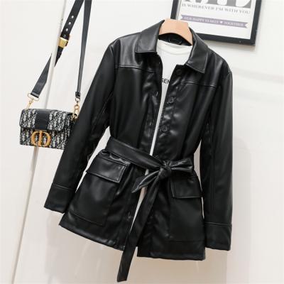 China Newest Style Autumn High End Material Women's Vegan Style Moto Hot Selling QUICK DRY Stylish Leather Jackets With Belt for sale