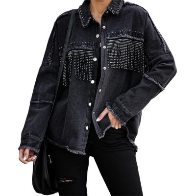 China Viable Most Popular Fashion Black Color Customizable Jeans Jacket For Ladies for sale